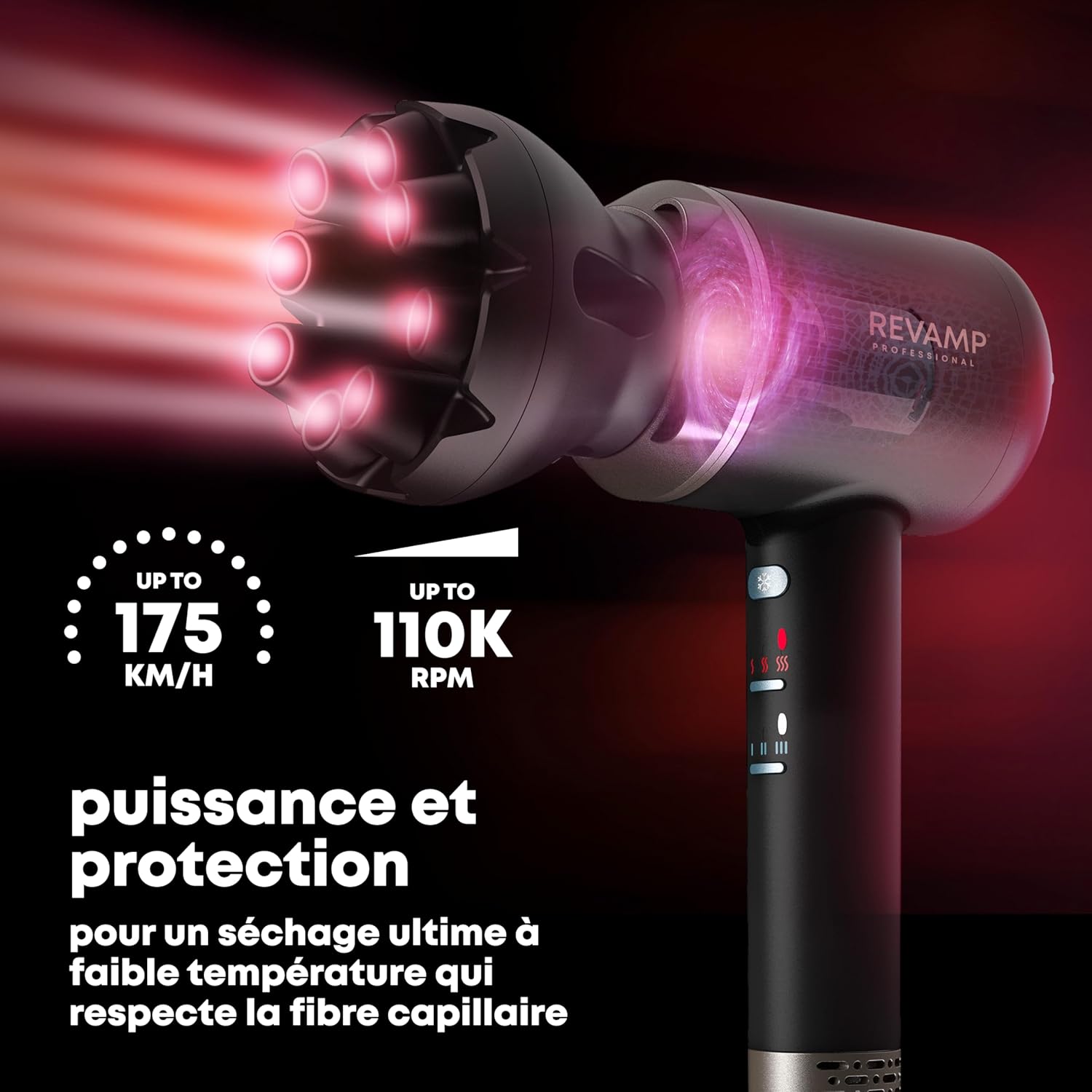 Revamp - Enigma Precision - léger, silencieux, séchage rapide, 4 embouts magnétiques