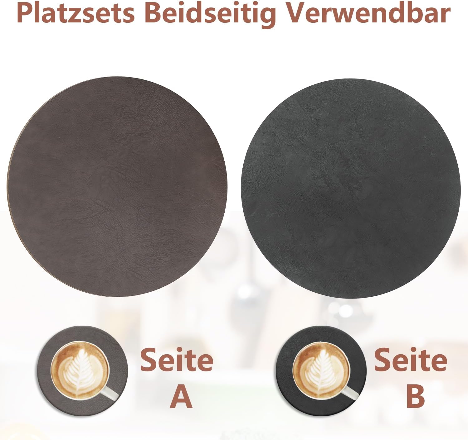 Set de table - lot de 6 ronds 36x36cm - lavables, antidérapants, PU double face