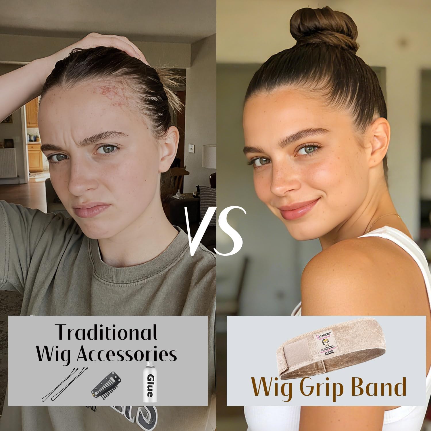 Dreamlover - Bandeaux velours pour perruque femme, 2 pièces, nude