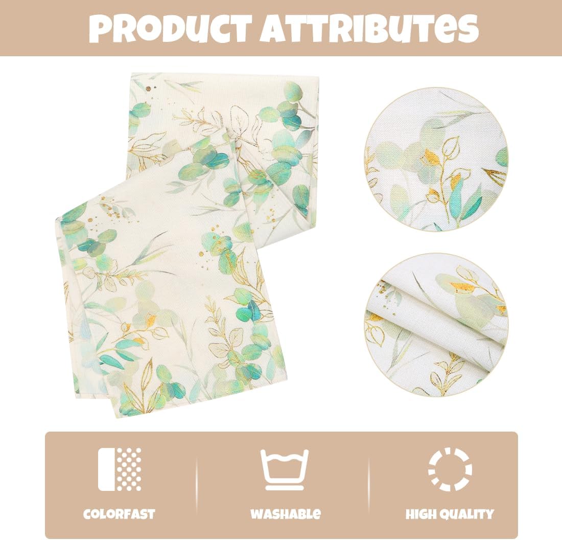 Chemin de table - imprimé feuilles vertes - 33x180 cm - lavable, déco cuisine et salon