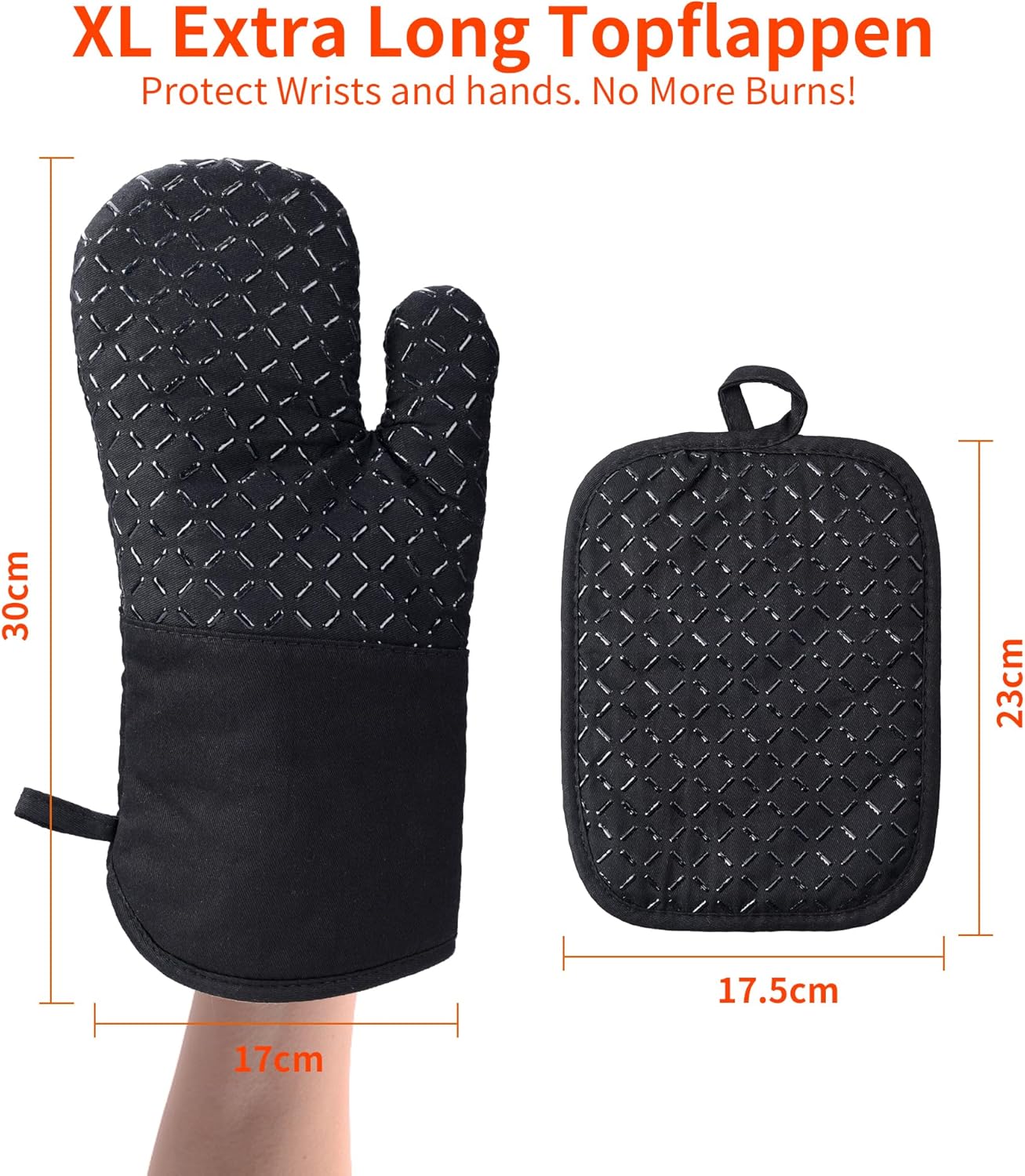 Ankway - Gants de Cuisine épais silicone 30 cm - antidérapant, coton doux