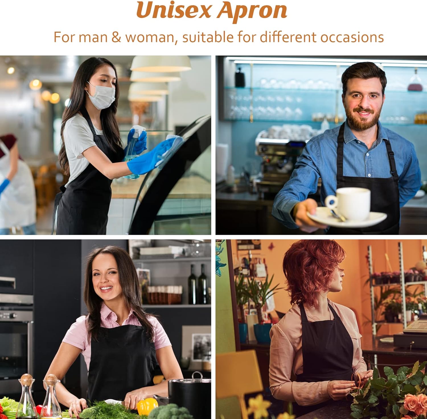 atopo - tablier réglable 4 pièces - noir - 2 poches, unisexe, cuisine