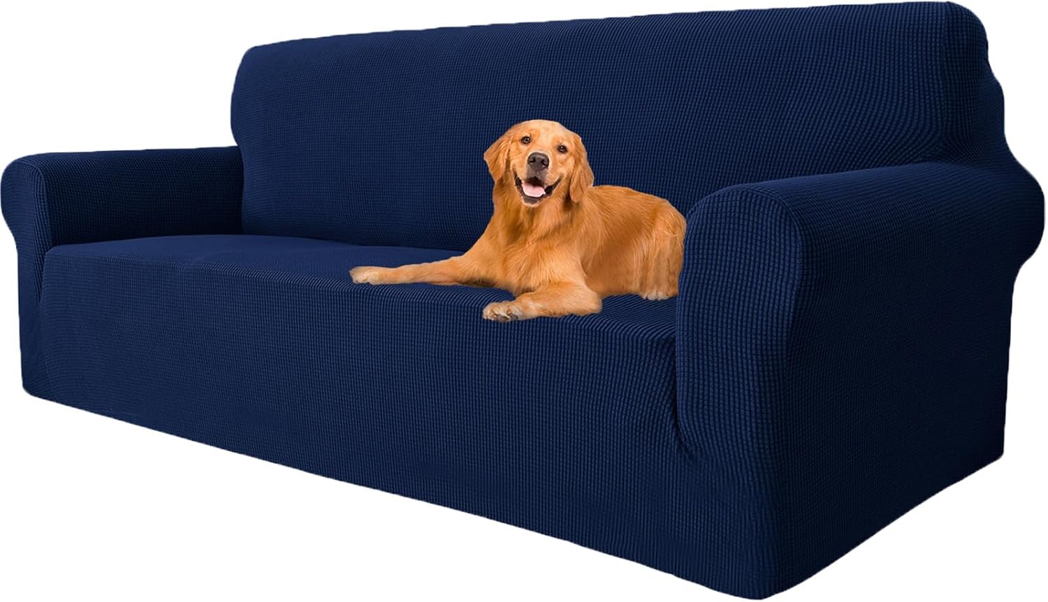 Housse canapé 3 places - extensible, lavable, antidérapante, bleu foncé