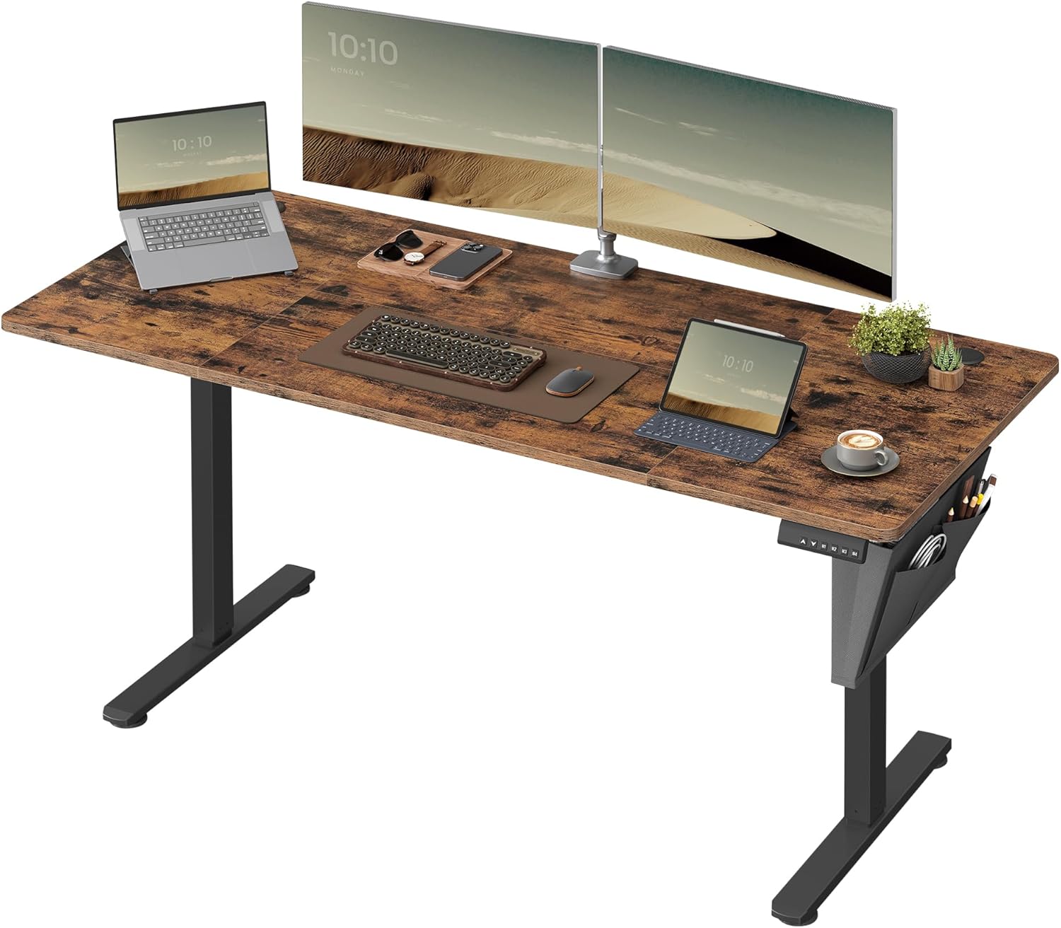 SONGMICS - Bureau réglable série LSD - 160x70 cm, mémoire 4 hauteurs, marron/noir - LSD136K01