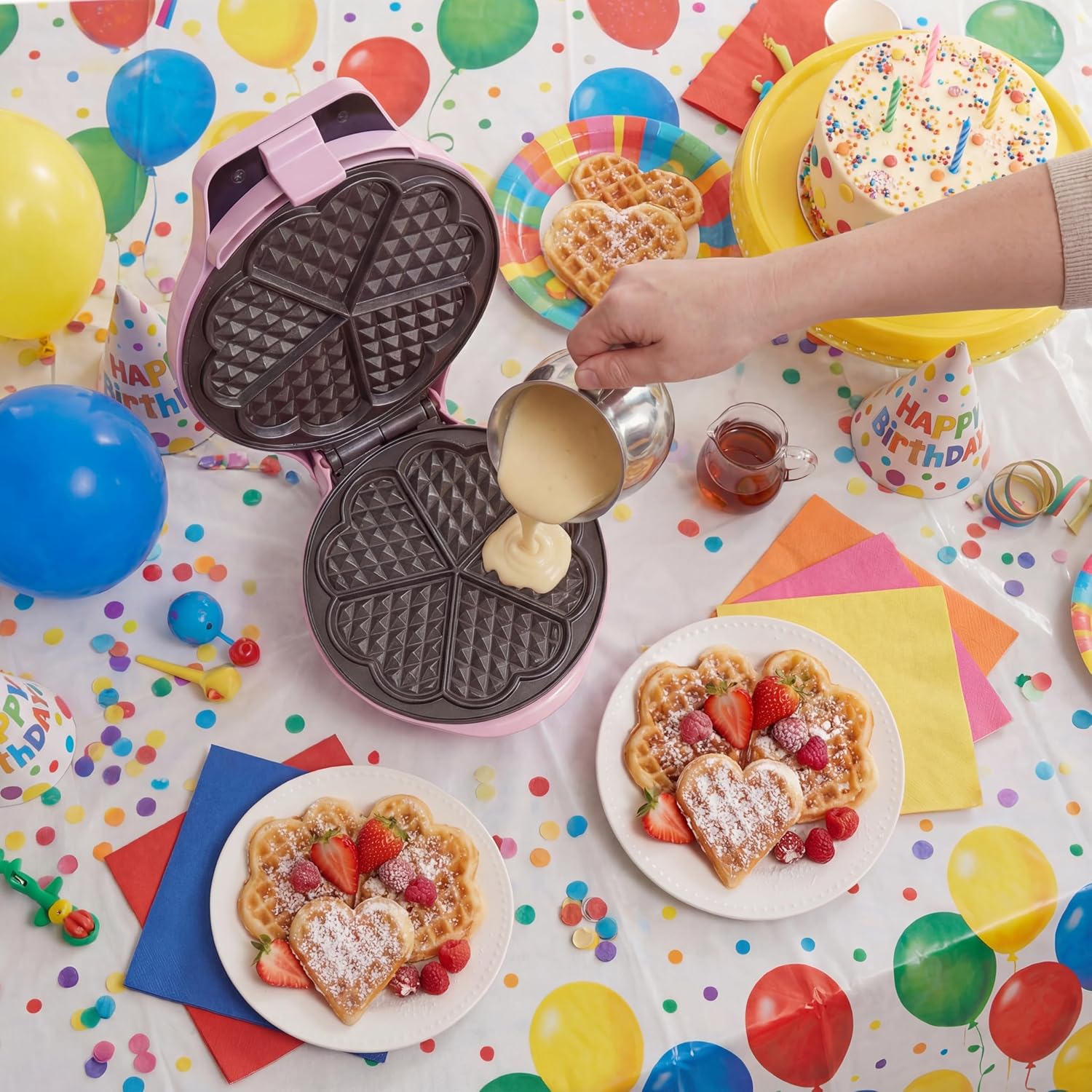 Bestron - Gaufrier rétro cœur, 700W, antiadhésif, rose, compact