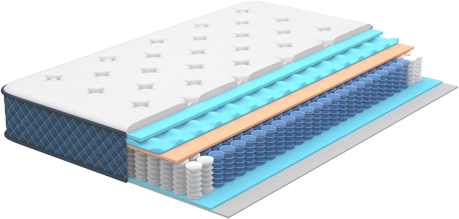 Matelas - à ressorts ensachés et mémoire de forme - 180x200x22 cm - soutien parfait, dureté moyenne, respirant