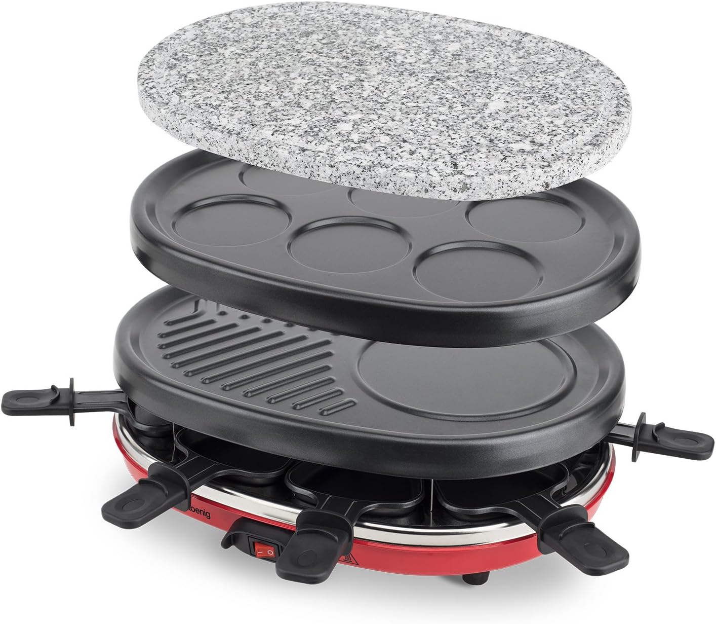 H.Koenig - Raclette multifonction 8p - pierre naturelle - grill, mini crêpes, 8 poêlons antiadhésifs - RP412