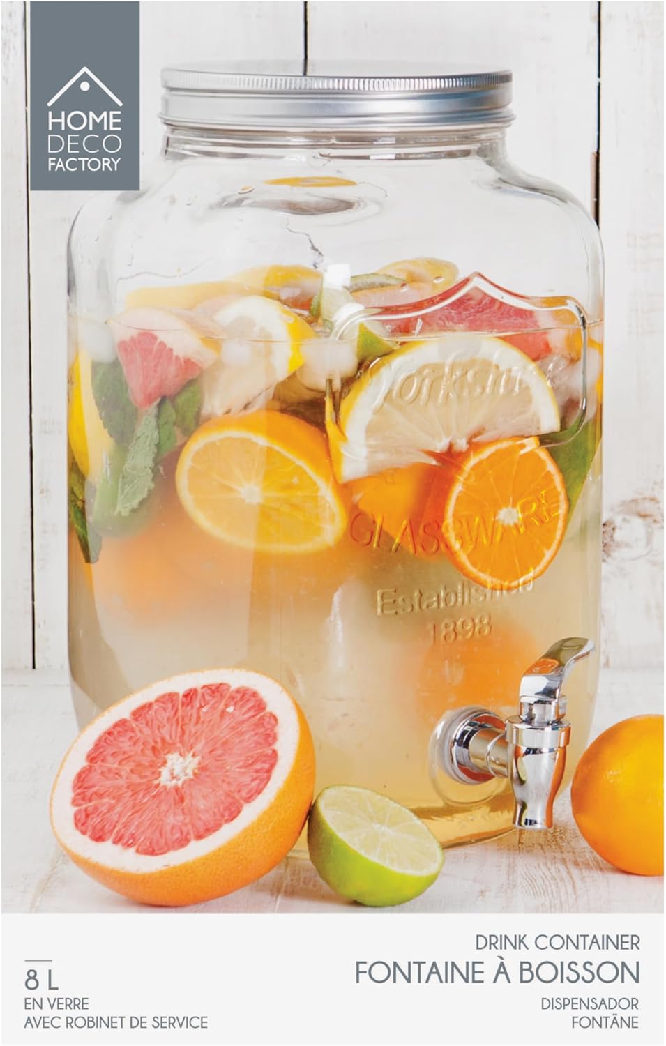 HOME DECO FACTORY - Fontaine à boisson 8L - large ouverture, robinet, KV7177