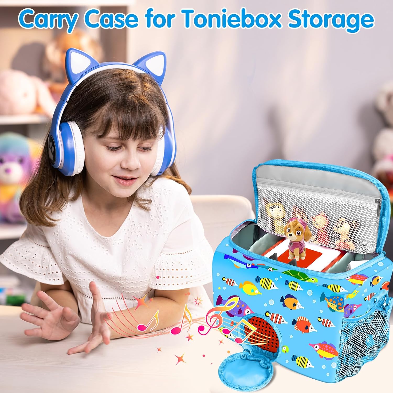 Étui de transport pour Toniebox - bleu - rangement Tonies, accessoires, sangle ajustable