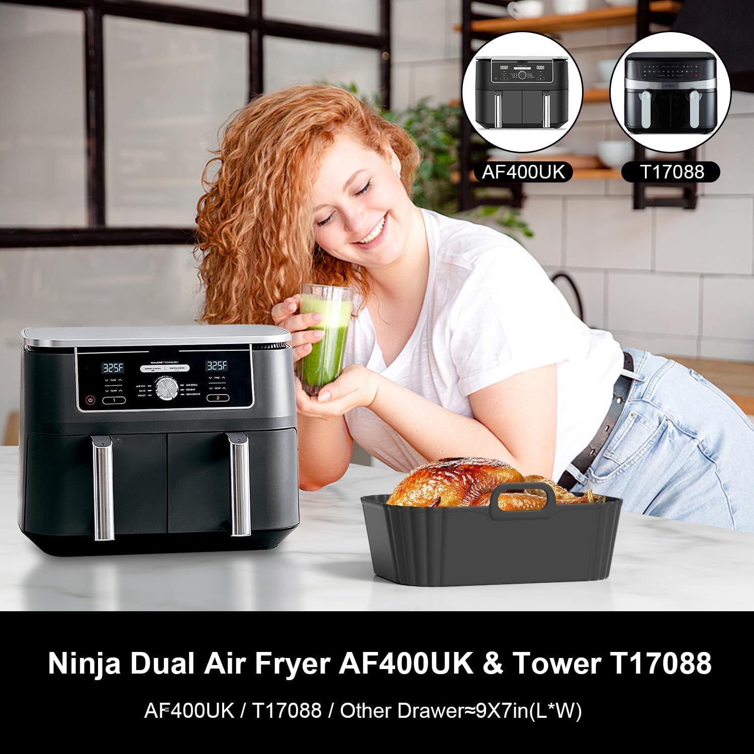 Moule silicone air fryer - compatible 7,6L à 9,5L - réutilisable - accessoires pour friteuse - AF300EU AF400EU AF200EU