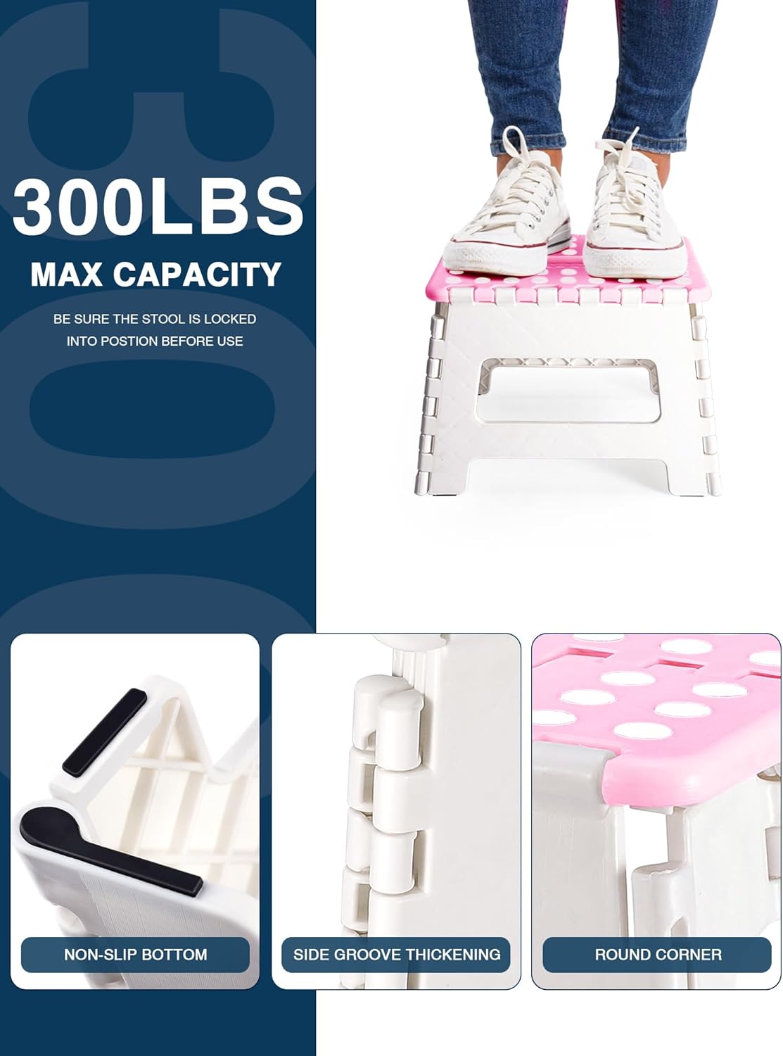 HOUSE DAY - Tabouret pliant enfant - 22cm - plastique rose/blanc