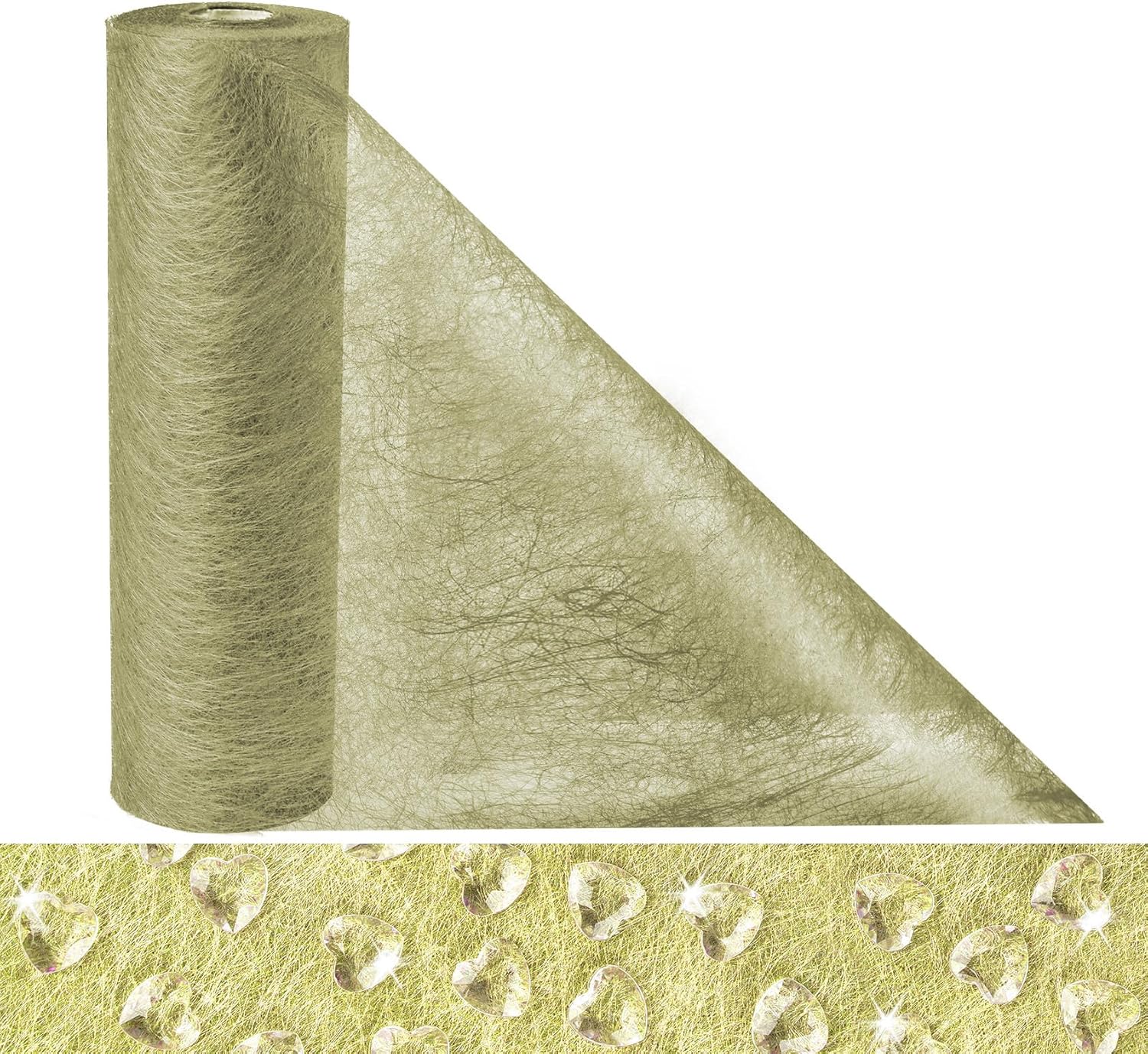 Chemin de table - non-tissé doré vert - 23x3000 cm - 150 cœurs décoratifs