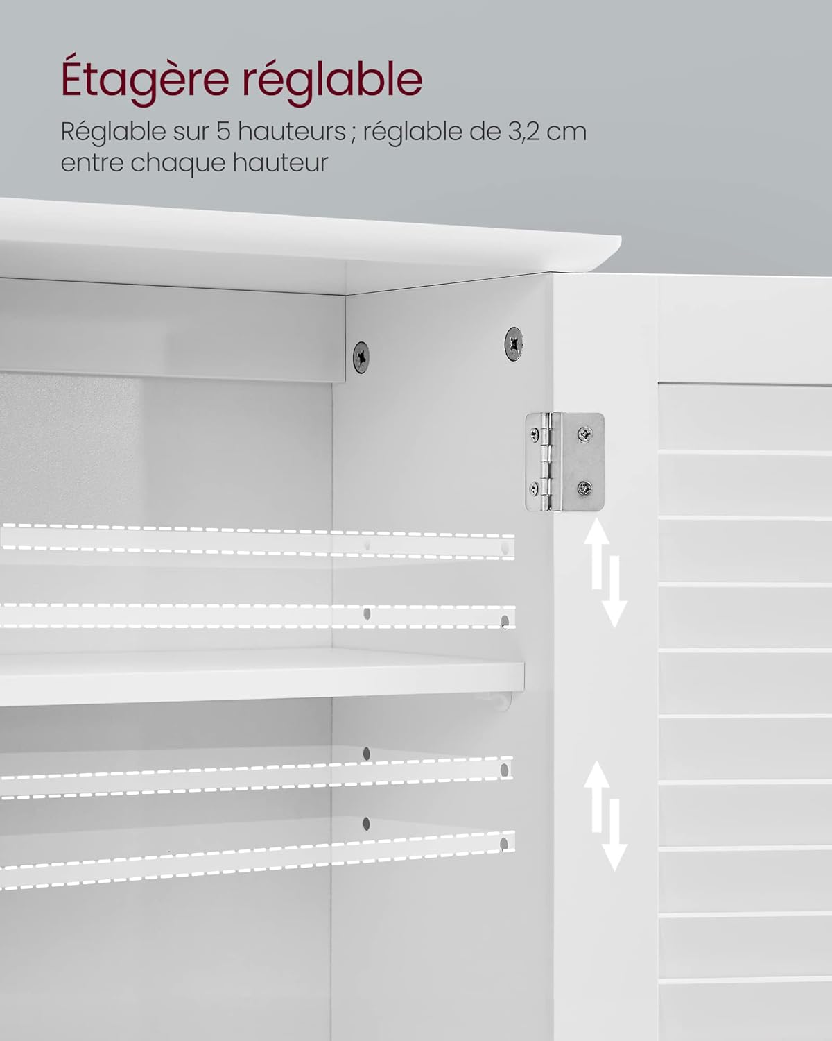 VASAGLE - meuble mural salle de bains - 20x60x70cm - étagère réglable, double porte, blanc - BBC27WT