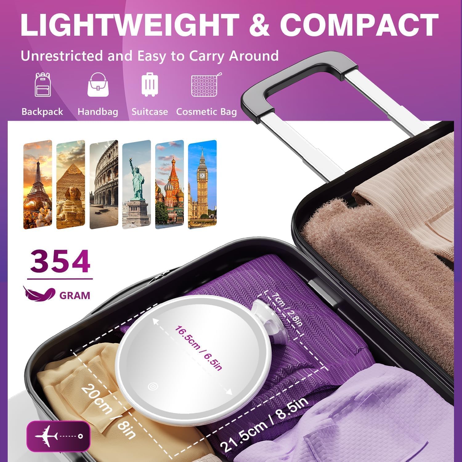 Auxmir - miroir grossissant série LED - 30x - rechargeable, 3 éclairages, ventouse 360°