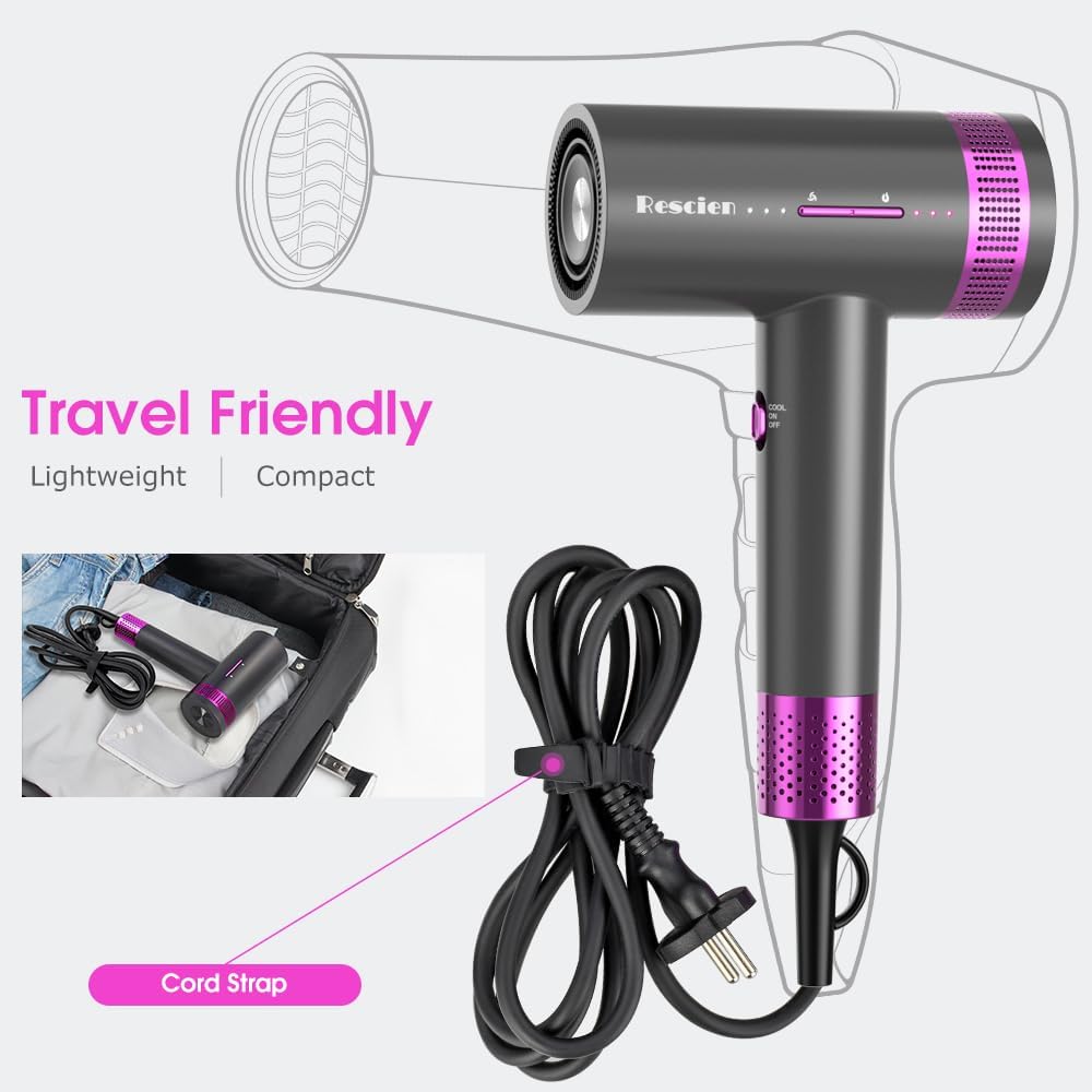 Sèche-cheveux ionique - 2000W - moteur 110000 tr/min, plasma 1750M, buse magnétique, chaud/froid