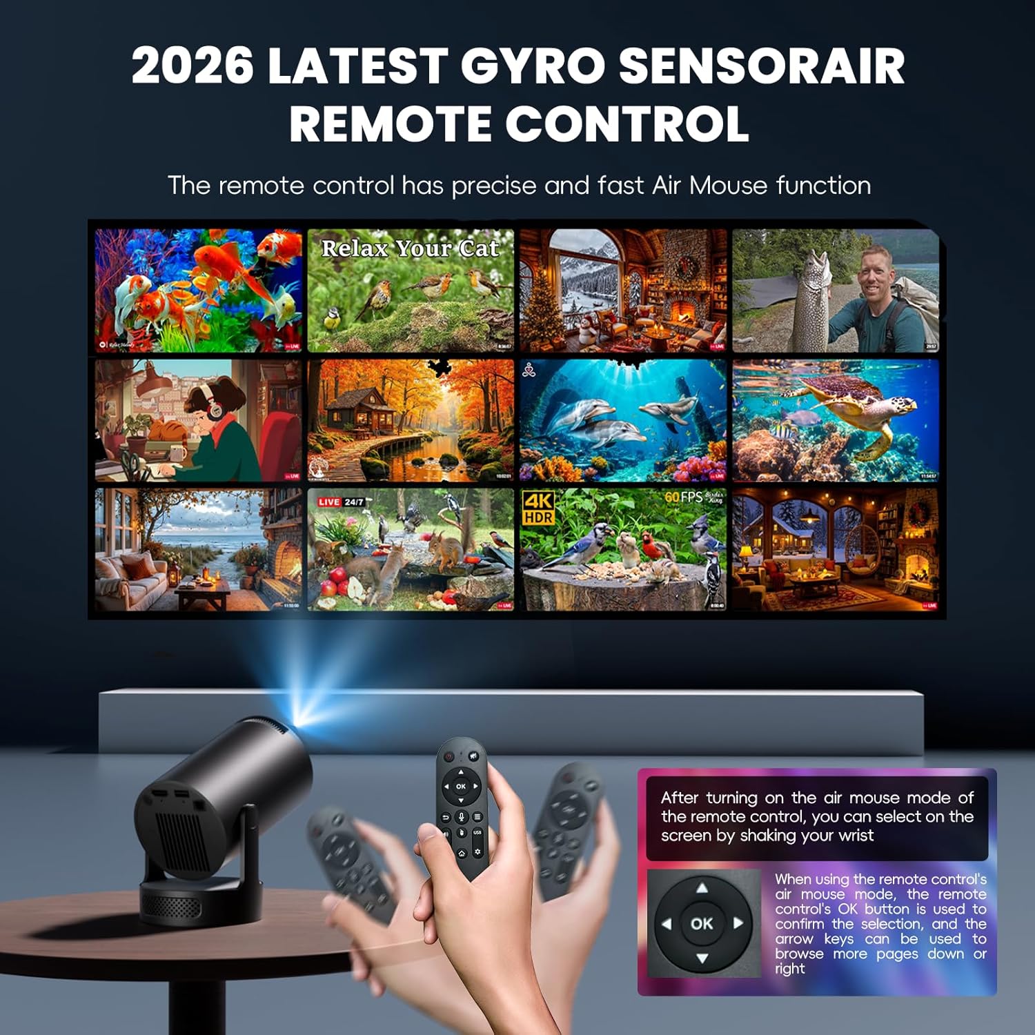 Mini Vidéoprojecteur WiFi 6 Bluetooth 5.4 4K 1080P auto keystone, noir