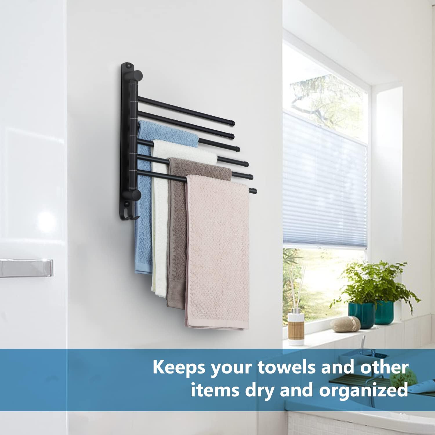 JSVER - porte-serviette 6 barres rotatives inox 180° - mural - Sèche-serviettes noir - SUS304