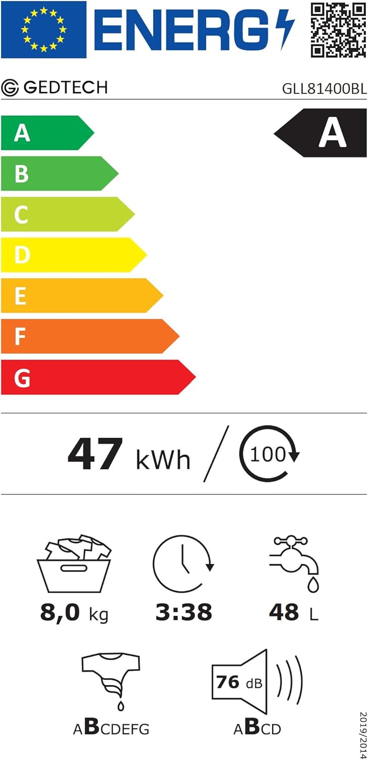 GEDTECH - Lave-linge frontal 8kg, 1400tr/min, 16 programmes, GLL81400BL