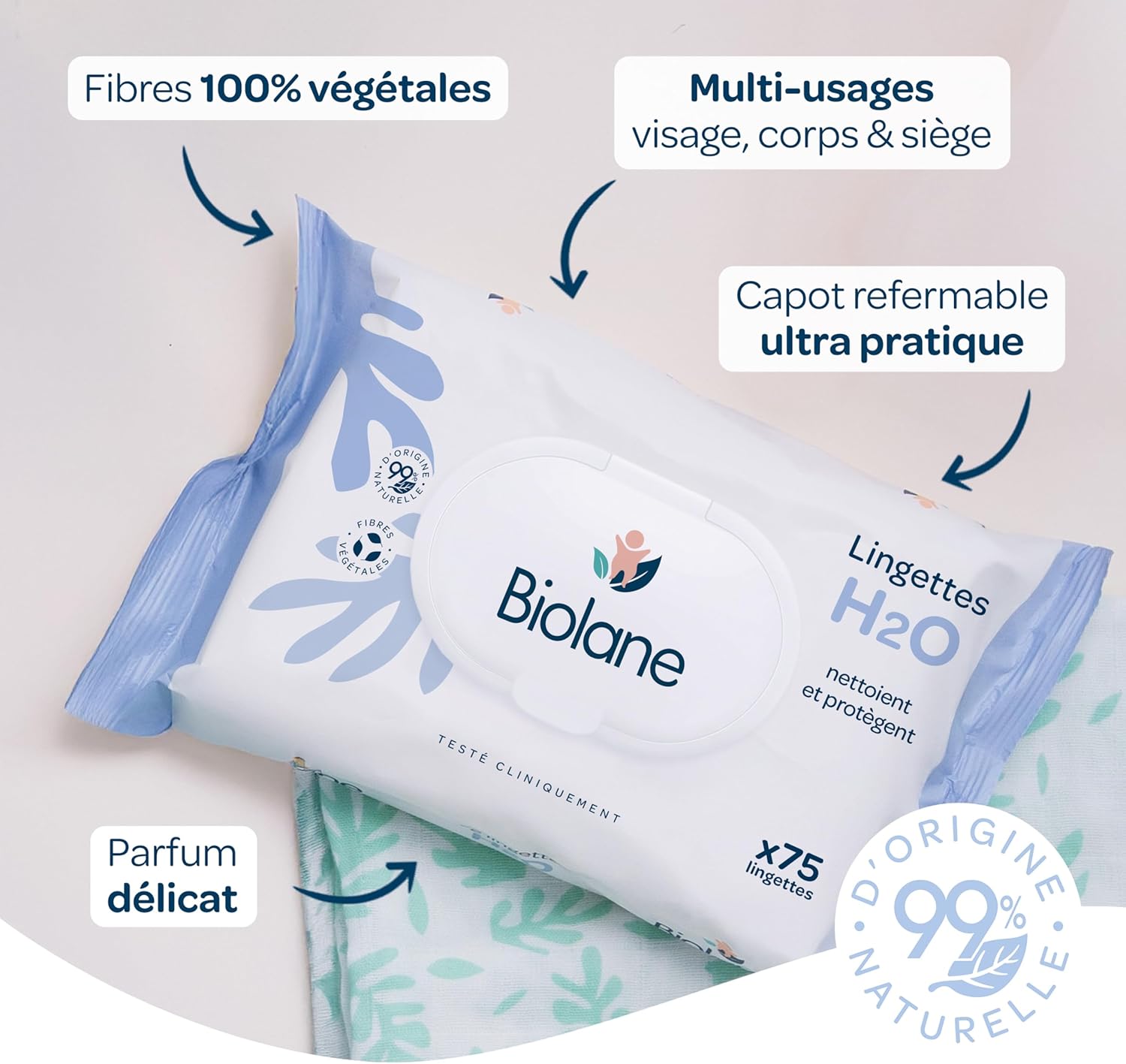Biolane - Lingettes bébé série 3x75 - 225 pièces - douce, sans rinçage
