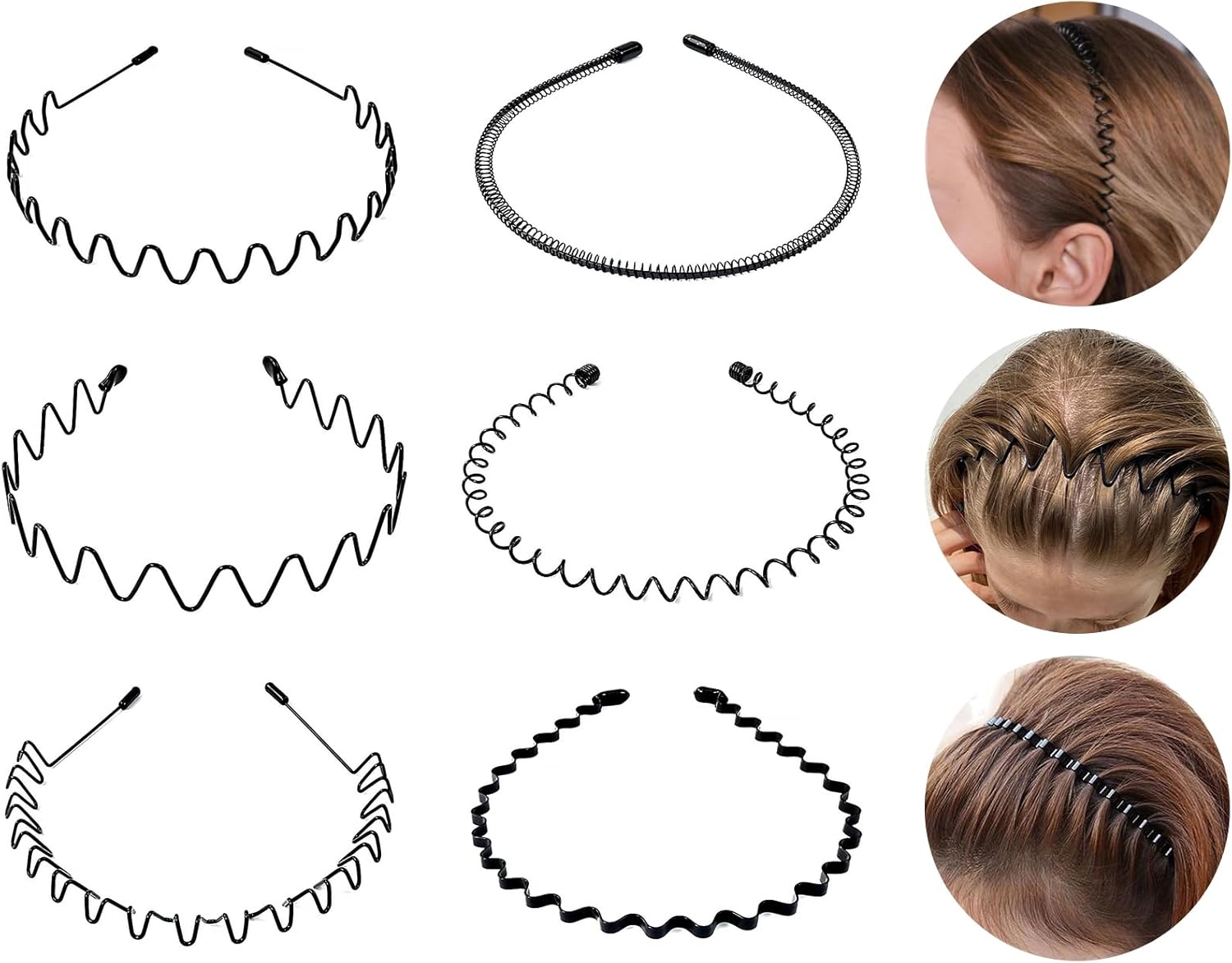 Serre-tête homme - lot de 6 - métal ondulé, élastique, antidérapant, sport