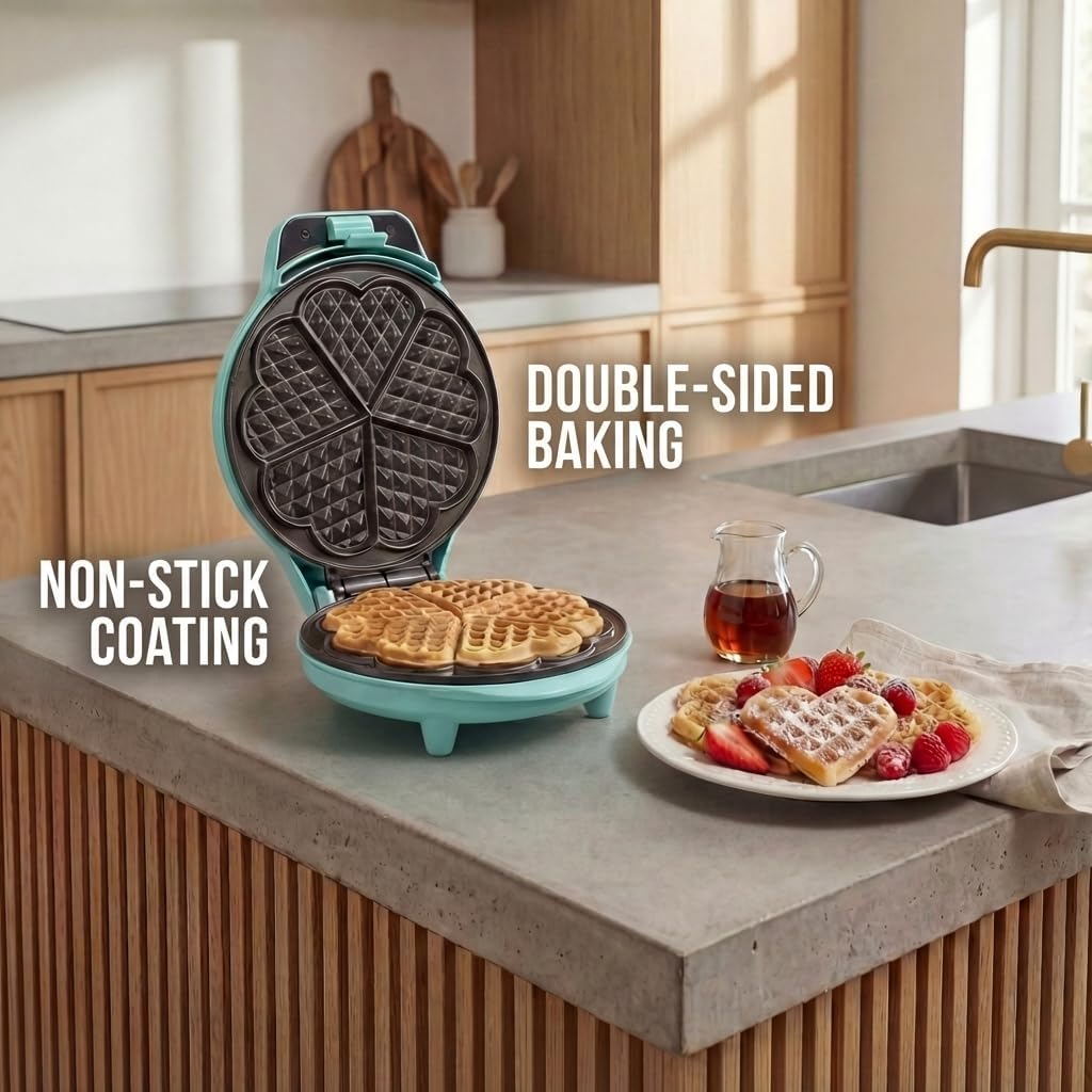 Bestron - gaufrier rétro, cœur, 700W, antiadhésif, menthe, verts