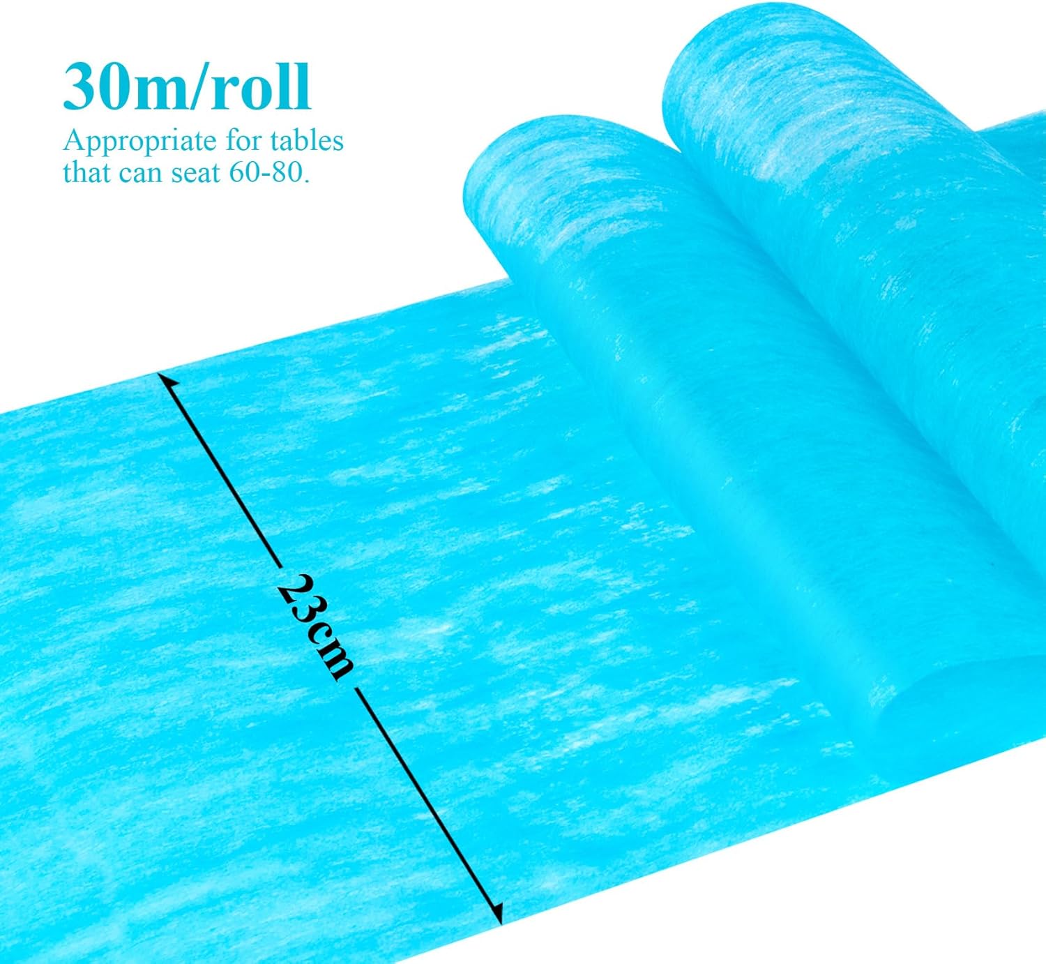 Chemin de table non tissé bleu 23x300cm, 150 cœurs décoratifs