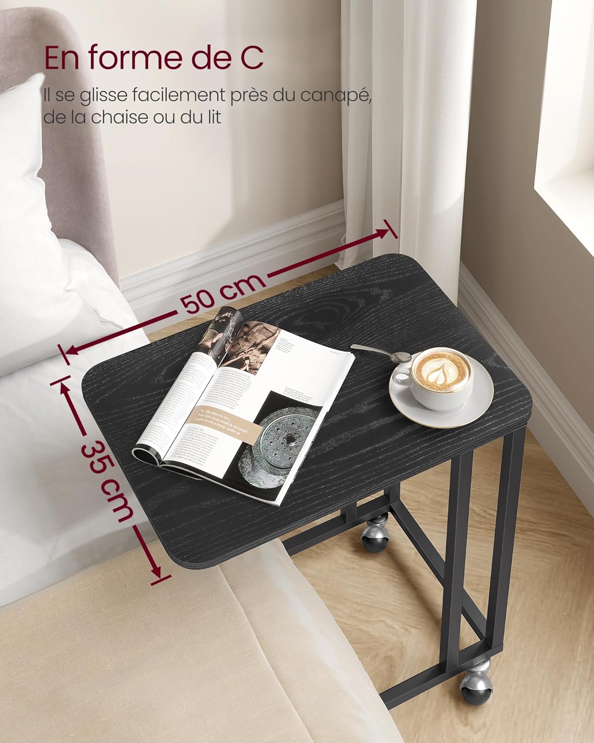 VASAGLE - Table d’Appoint Moderne - acier, roulettes, montage facile - LNT050B56