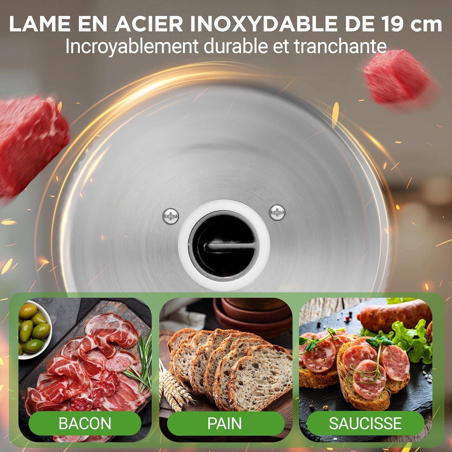 NutriChef - trancheuse électrique 200W, lame 19cm, épaisseur réglable