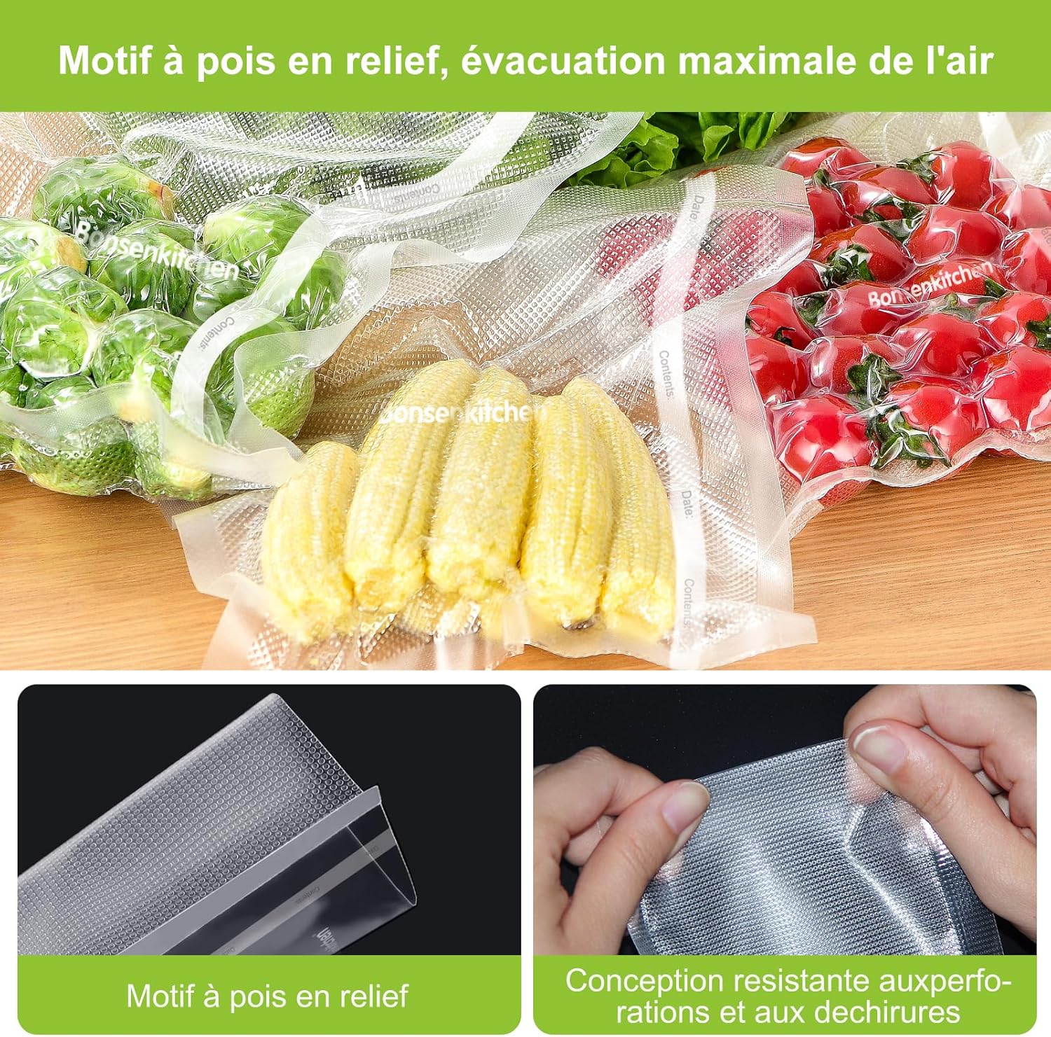 Bonsenkitchen - rouleaux sous vide 28x600cm - sans BPA, conservation aliments VB3207