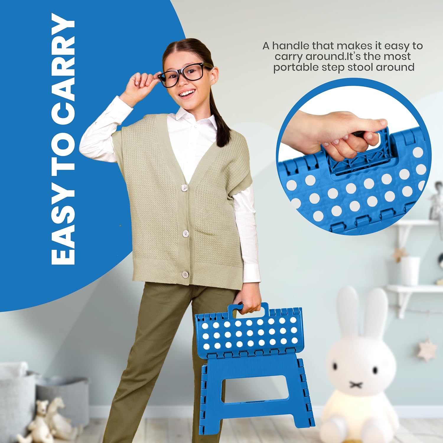 Utopia Home - tabouret pliant - 23 cm - robuste, surface antidérapante, poignée, lot de 2