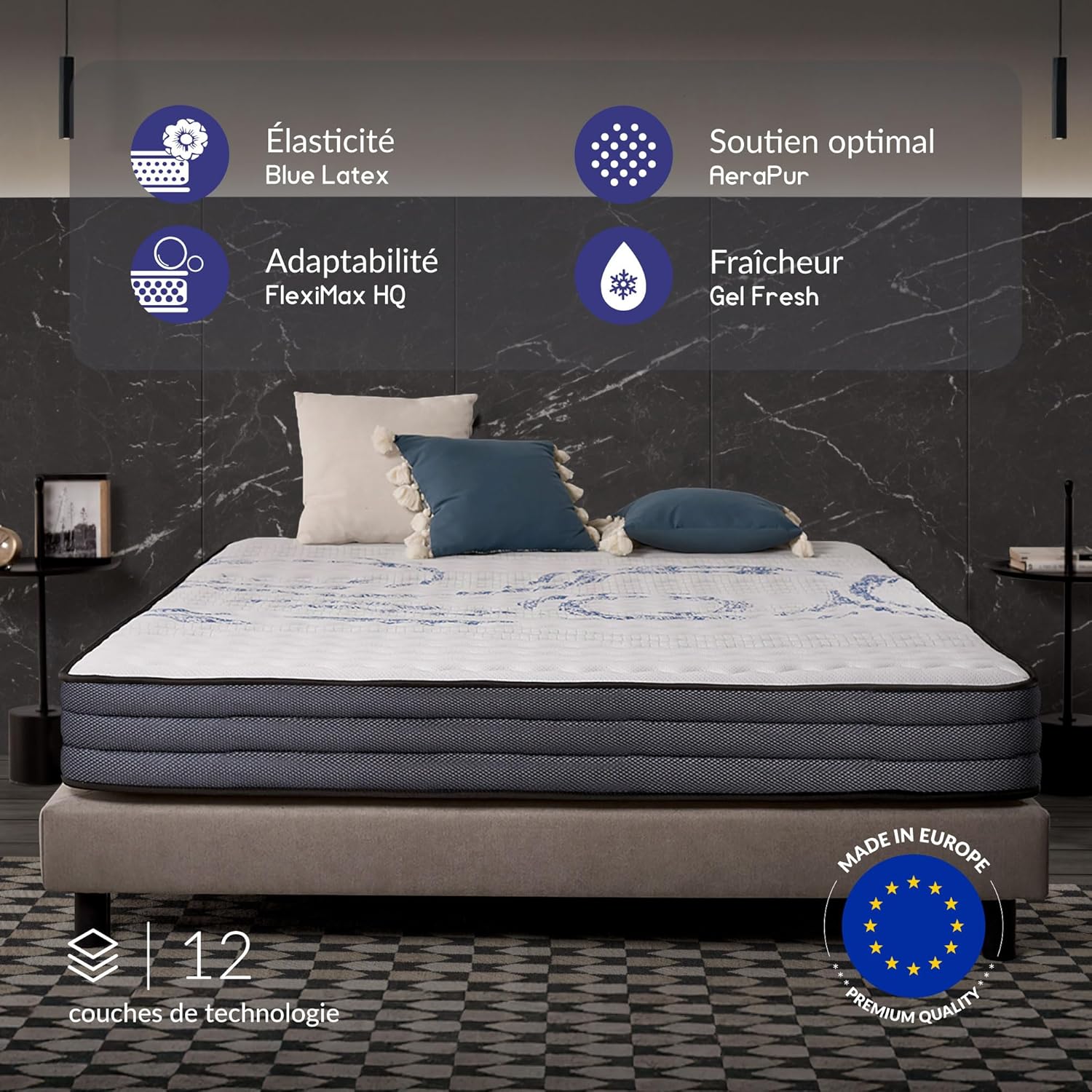 NATURALEX - PerfectSleep - 180x200 - mémoire de forme, 7 zones, réversible