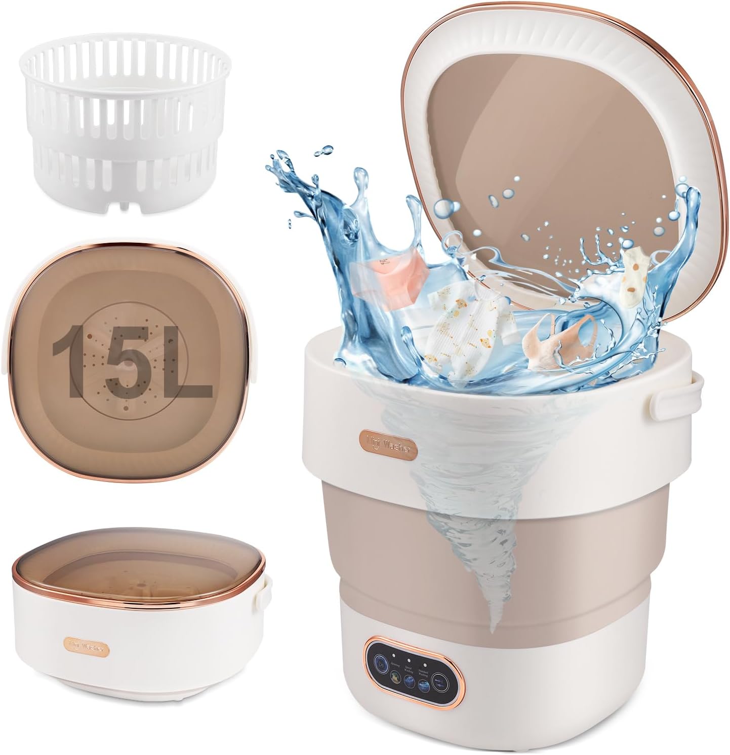 Mini machine à laver portable - 15L - pliable, panier essorage, usage compact
