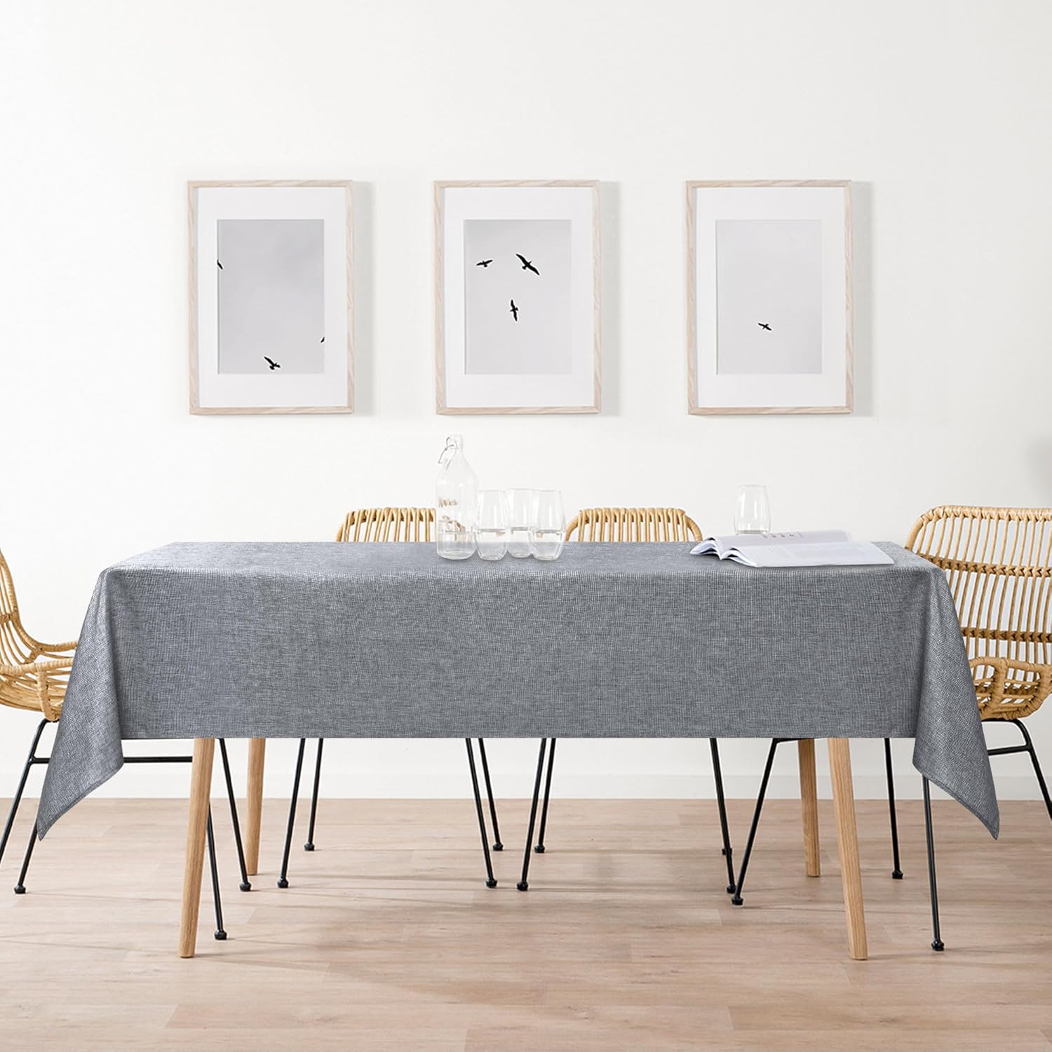 DWCN - Nappe aspect lin gris, lavable et imperméable, 135x220cm