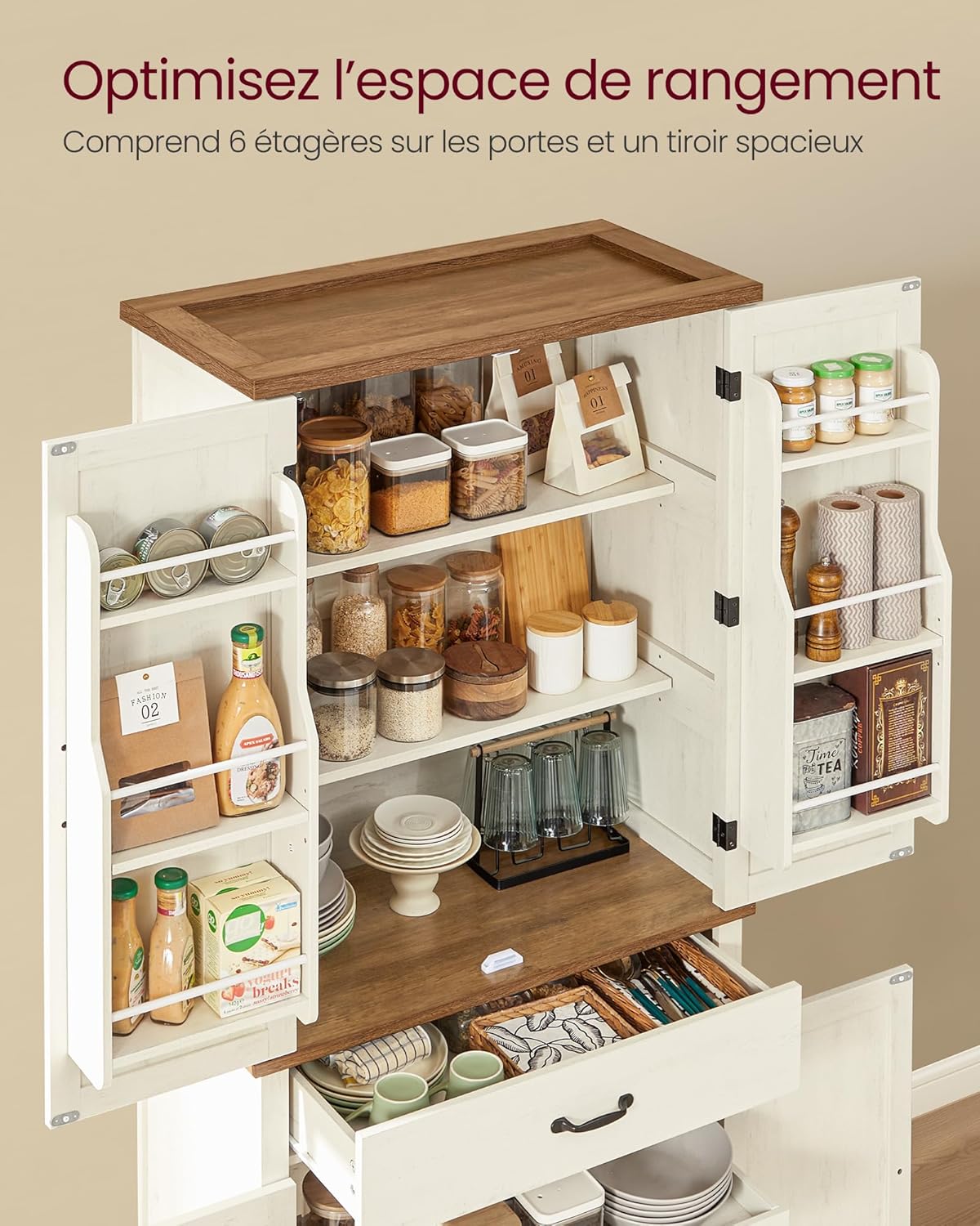 VASAGLE - Buffet haut cuisine rustique, 178,6 cm, tiroir, vaisselier, BBK364W02