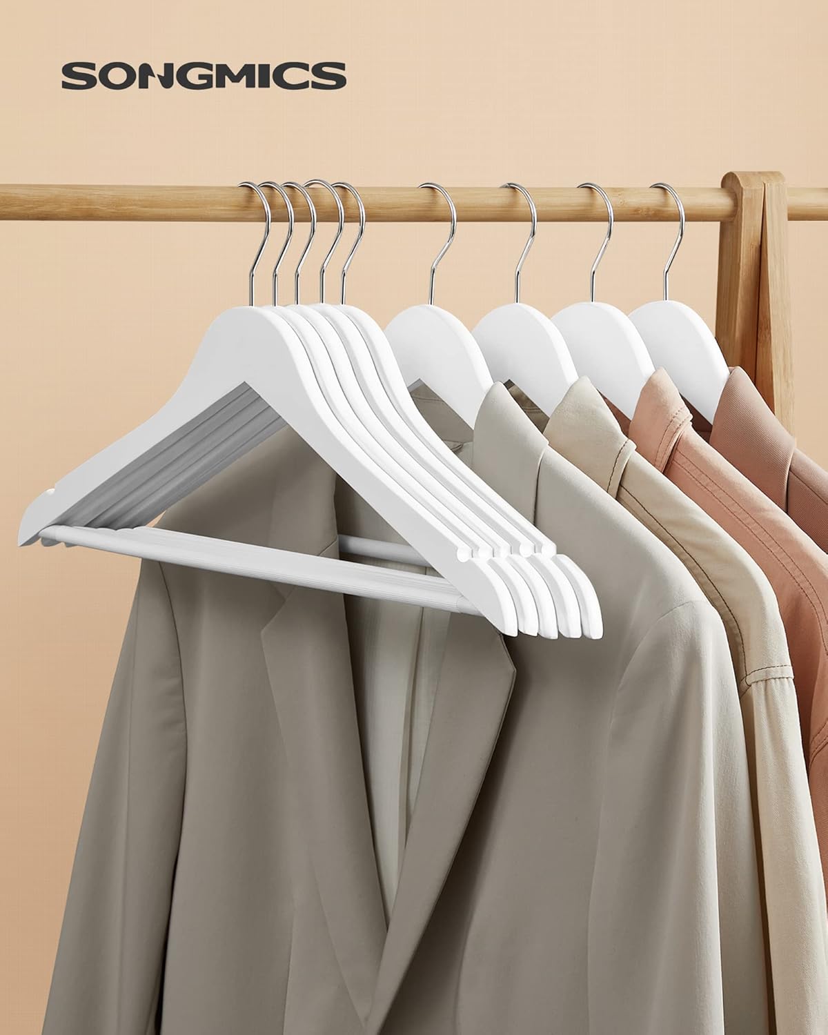 Songmics - cintres bois, 10 pcs, antiglisse, crochet 360°, CRW03W10