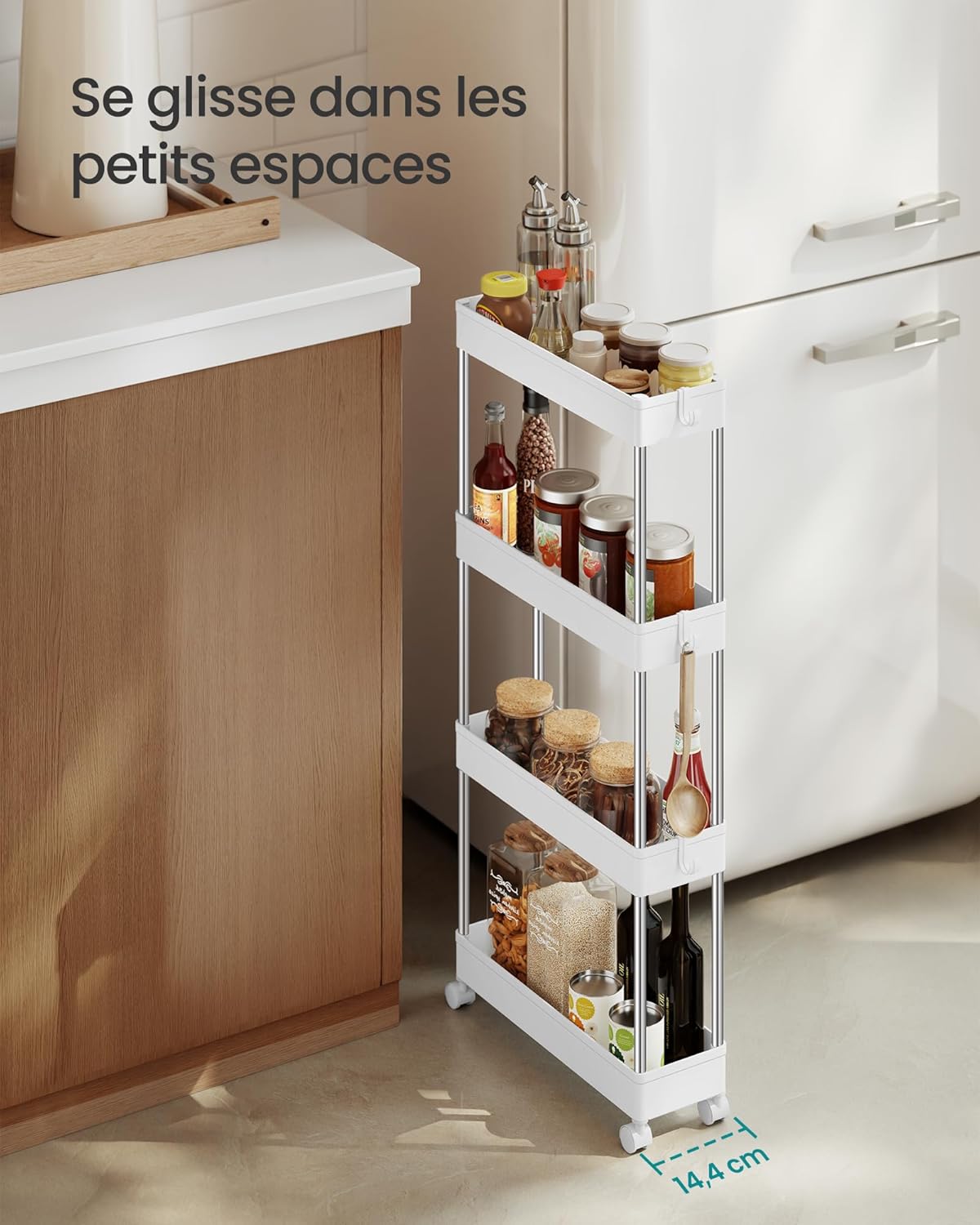 SONGMICS – chariot cuisine 4 niveaux, 14,4x42x86cm, acier, KSC08WT