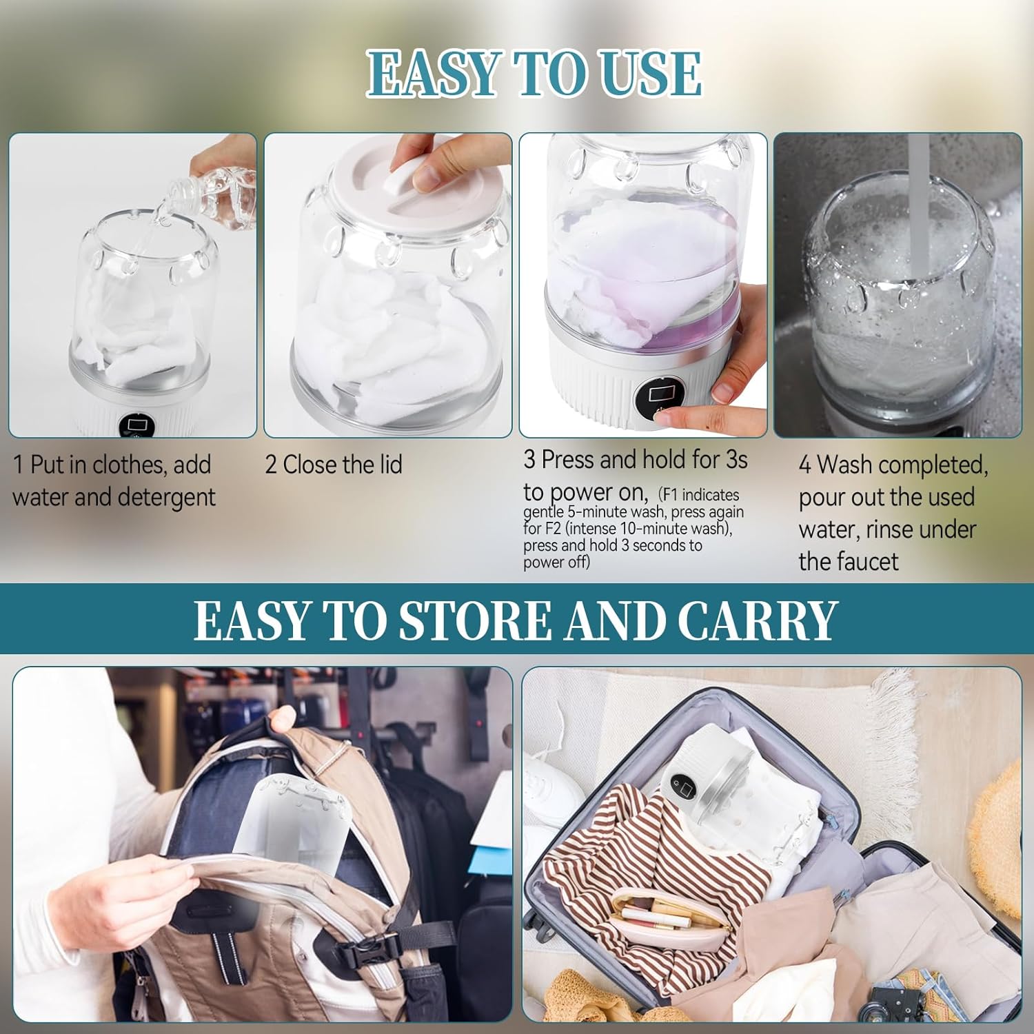 Mini machine à laver portable - 2 modes, 15W, compacte, idéale voyage