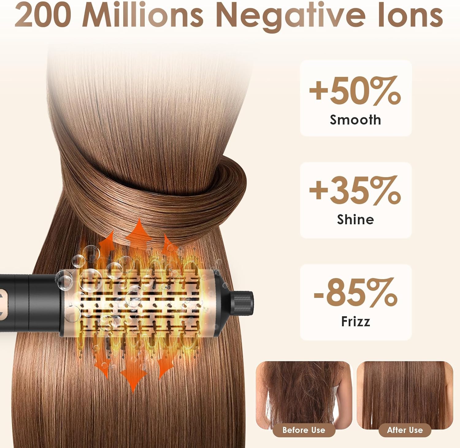 Brosse soufflante rotative 800W - 3 en 1, 38/50mm, 2 vitesses, ionique