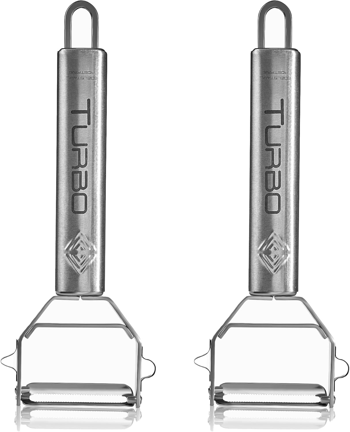 Turbo Produkte - Éplucheur inox 3en1 - ambidextre, lame pendulaire