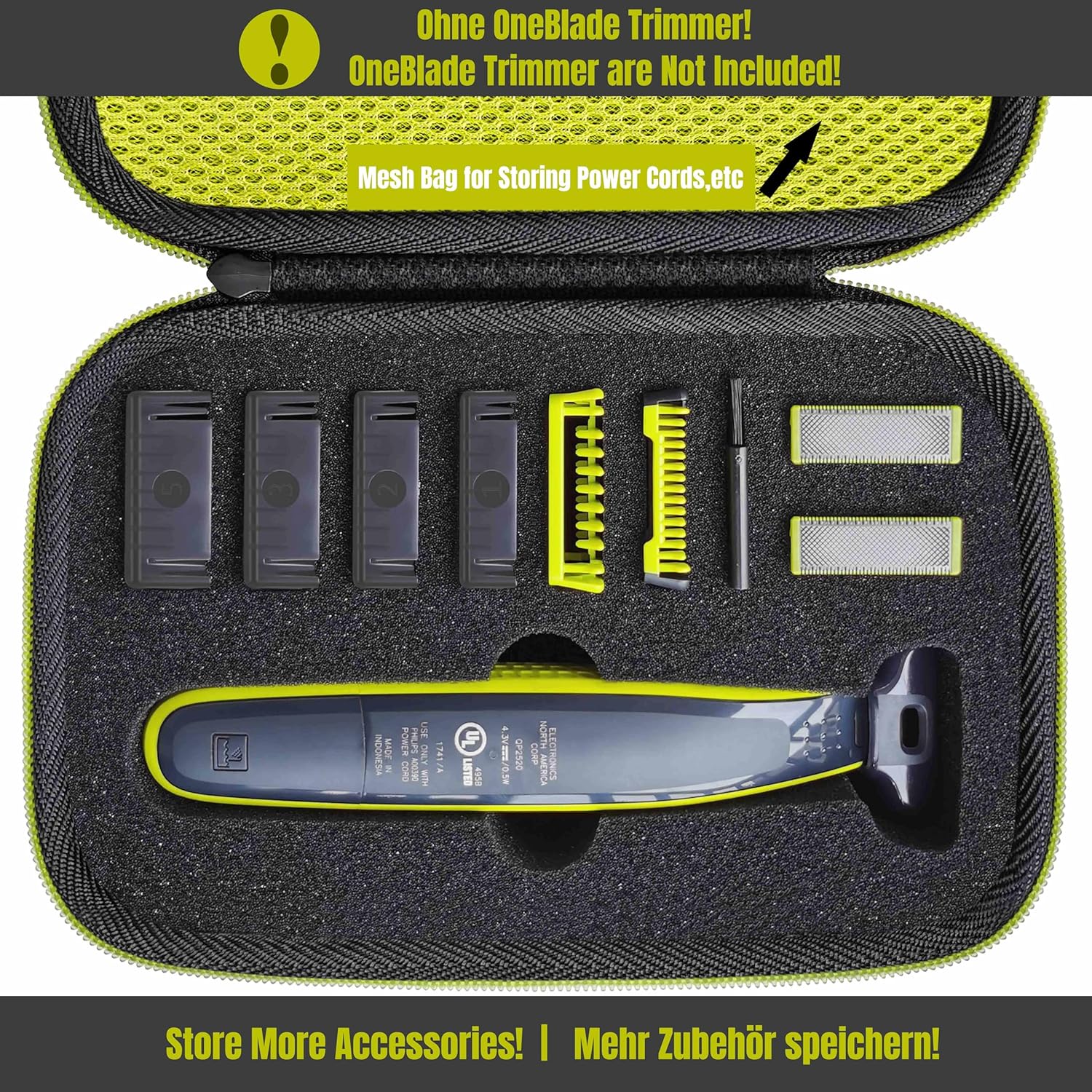 Sac de protection pour Philips OneBlade série QP, vert, compact, QP2734 QP2724 QP2824 QP230 QP220 QP437 QP2630 QP2620 QP