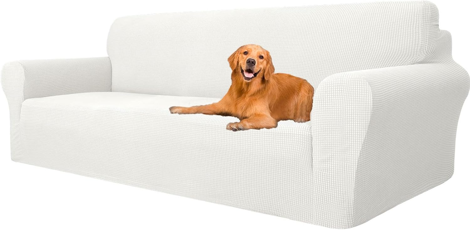 Housse canapé extensible 4 places - blanc - lavable, antidérapante, accoudoirs