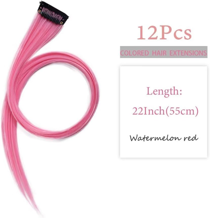 Extensions cheveux - clips synthétiques 12pcs 55cm rouge pastèque