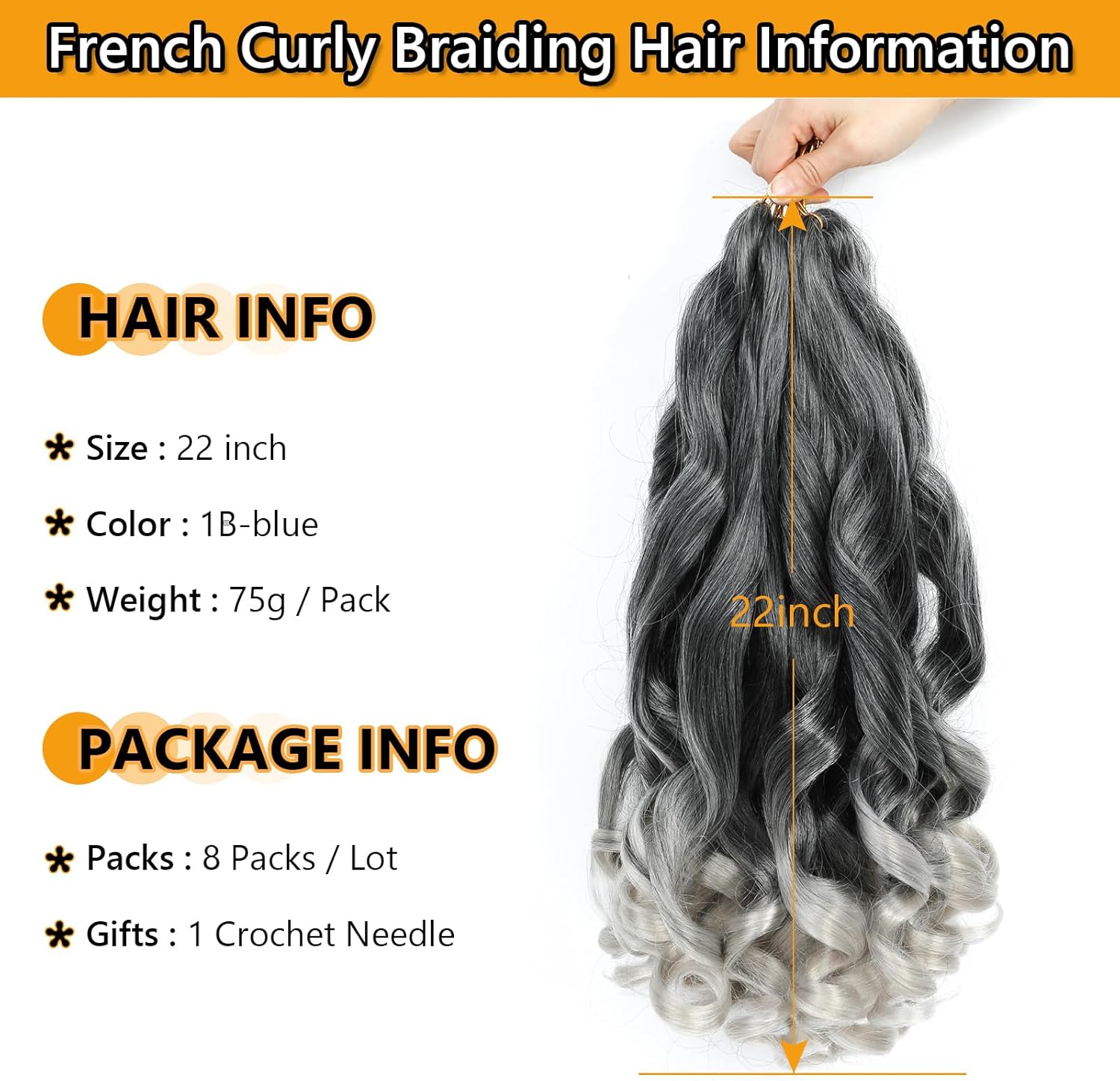 French Curl Braids - Tresses 56cm - 8 paquets, boucles 1B/Silver