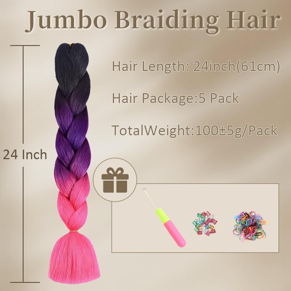 ShowJarlly - Ombre Tresse Jumbo - 24 pouces - 5 pcs, 500g synthétiques