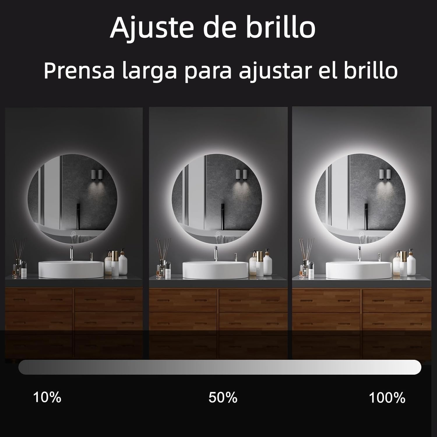 Miroir Salle de Bain - LED Rond 60cm - 3 couleurs, tactile, dimmable