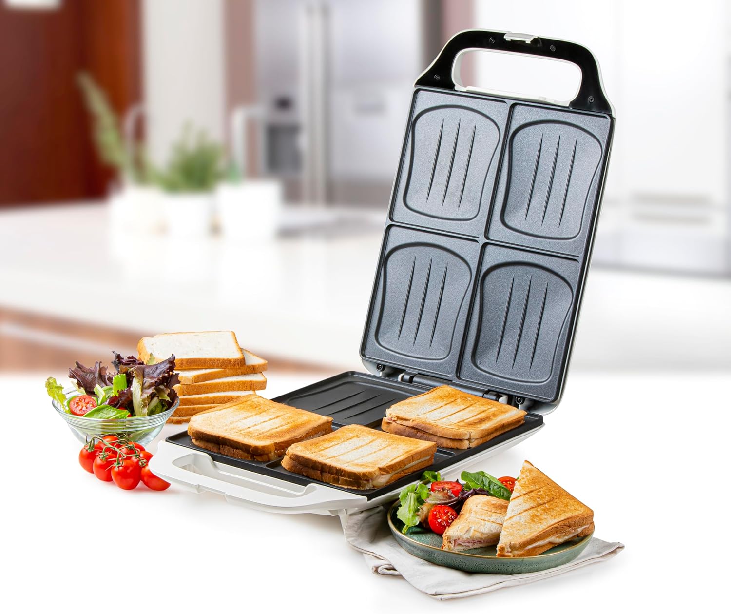 DOMO - croque famille XXL - 4 croques - 1800W, antiadhésif, blanc DO9064C