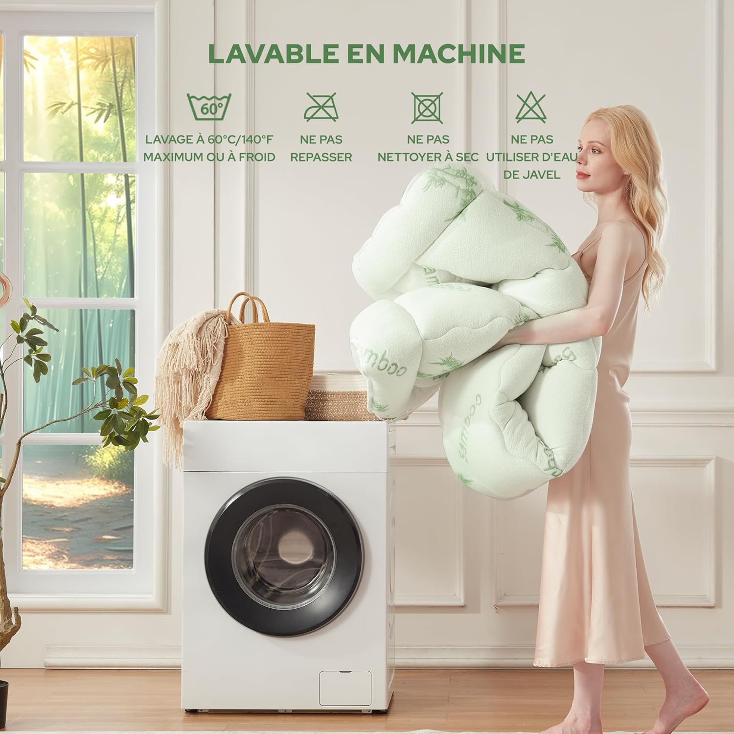 BEDLORE - Surmatelas matelassé série Bambou - 160x200 cm - respirant, bonnet 40 cm, Oeko-Tex