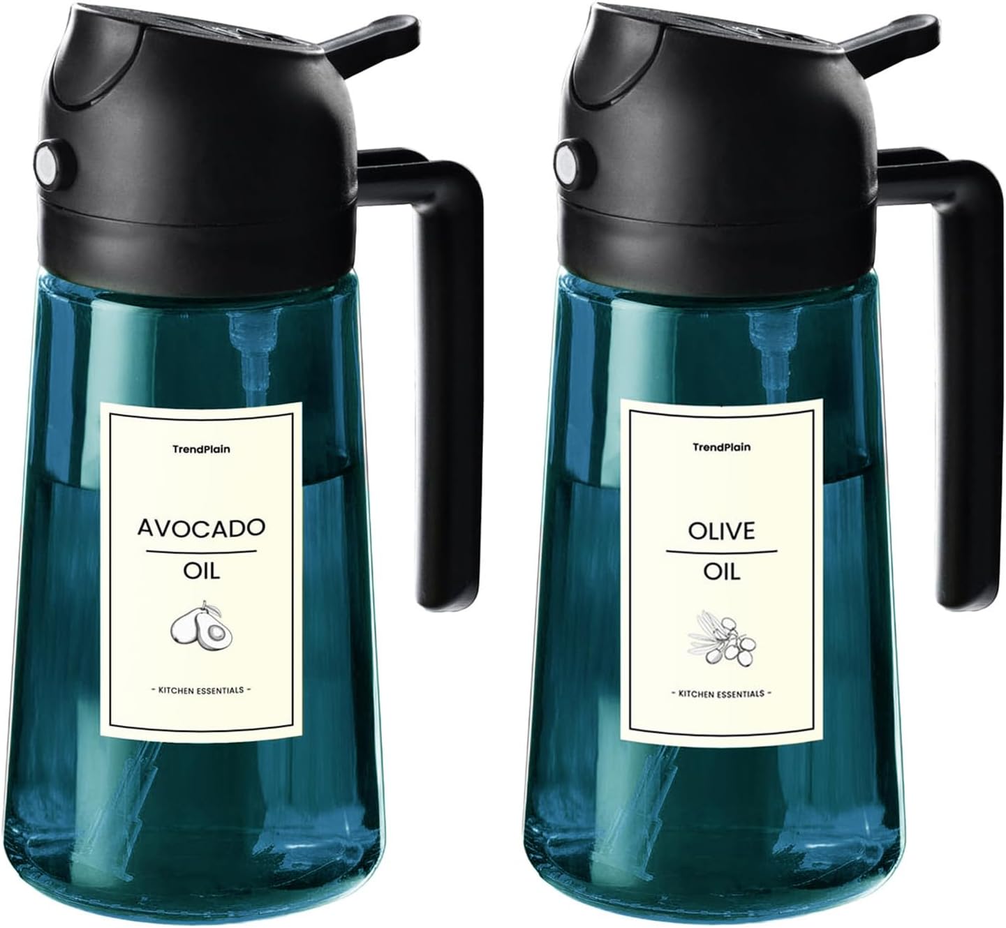 TrendPlain - Spray Huile Cuisine 470ml - 2-en-1, Lot de 2, Noir