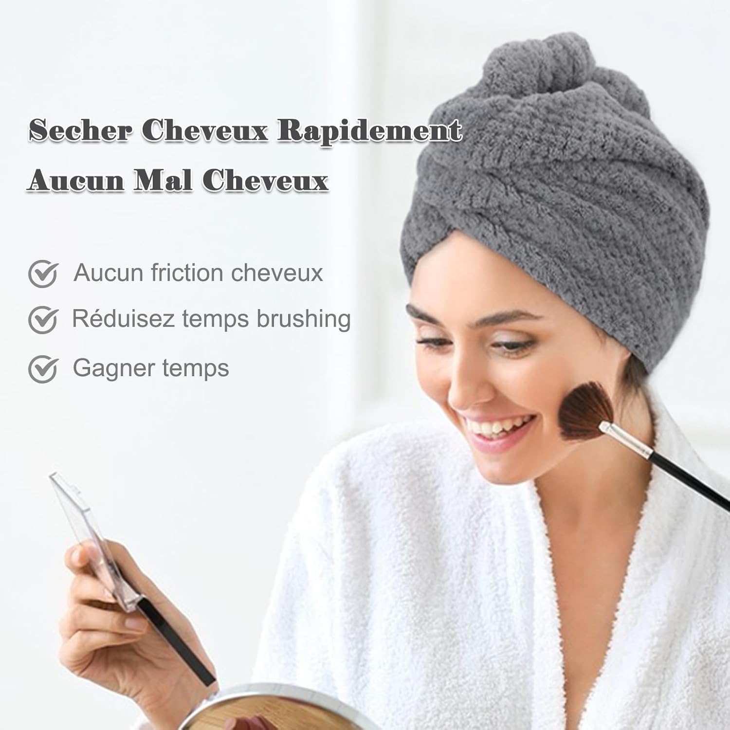 FREATECH – lot de 3 turbans microfibre – serviettes super absorbantes, anti-frisottis, bouton réglable – cheveux femmes/