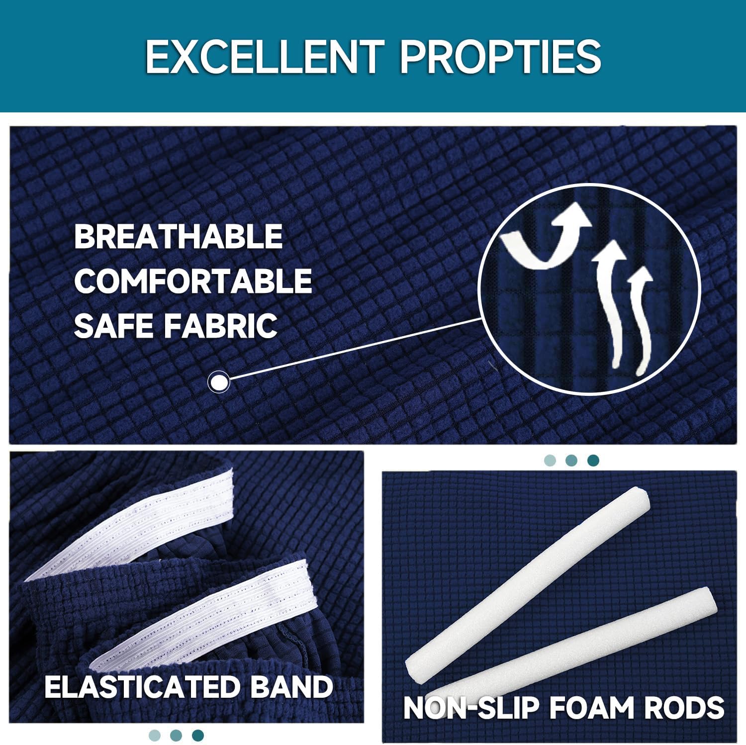 Housse canapé 3 places - extensible, lavable, antidérapante, bleu foncé